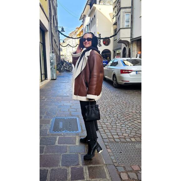 SPLENDID Earhart Brown Faux Leather Aviator Collar Jacket Size Extra Small - Picture 6 of 16